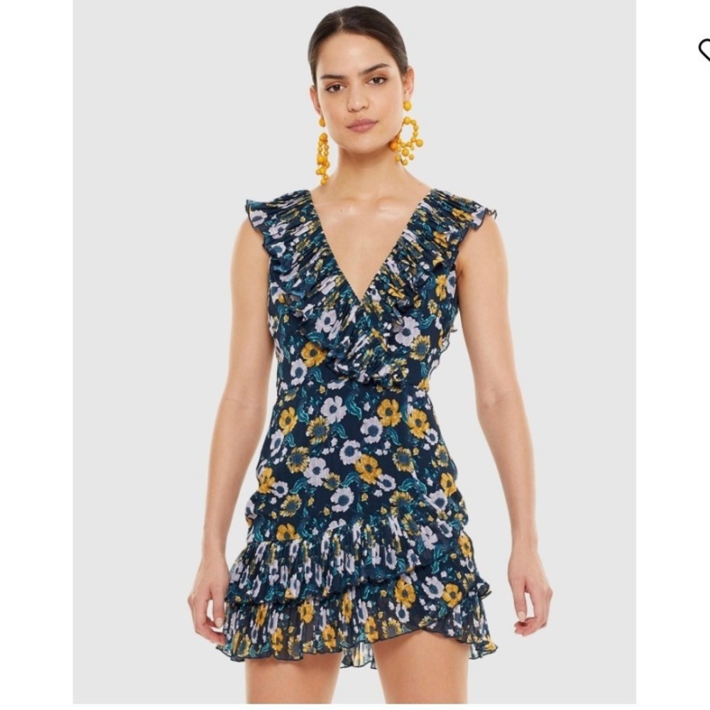 La Maison Talulah Light It‎ Up Mini Dress Floral Ruffle V Neck Sleeveless  L